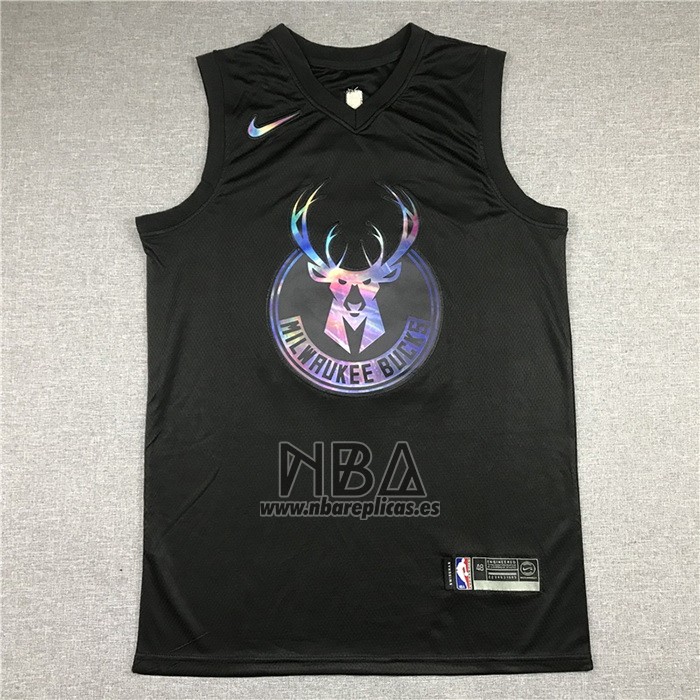 Camiseta Milwaukee Bucks Ja Morant NO 34 Iridescent Logo Negro